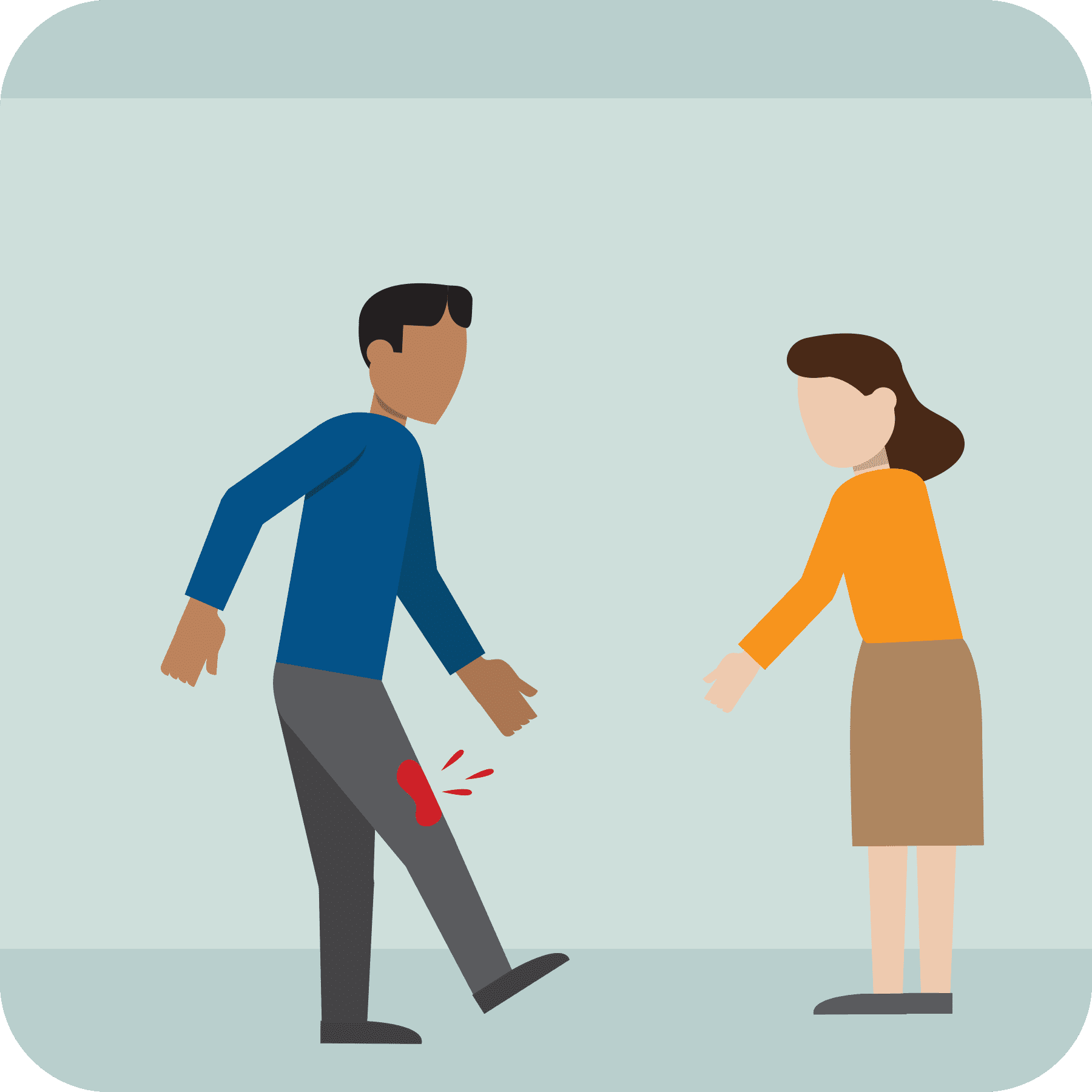 Man standing in front of a woman with a bleeding wound.